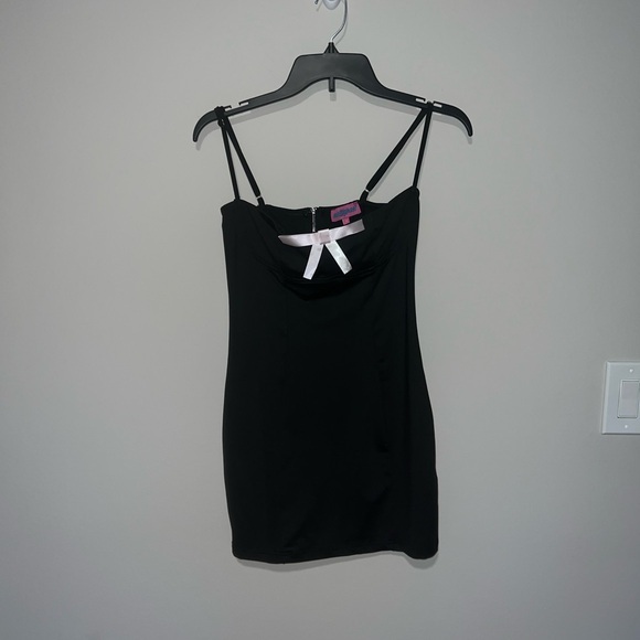 Black mini dress with pink bow edikteol small - Picture 1 of 5